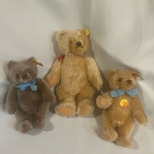 Bundle of 3 Vintage Steiff Original Teddybear a Big One and Two Small Ones